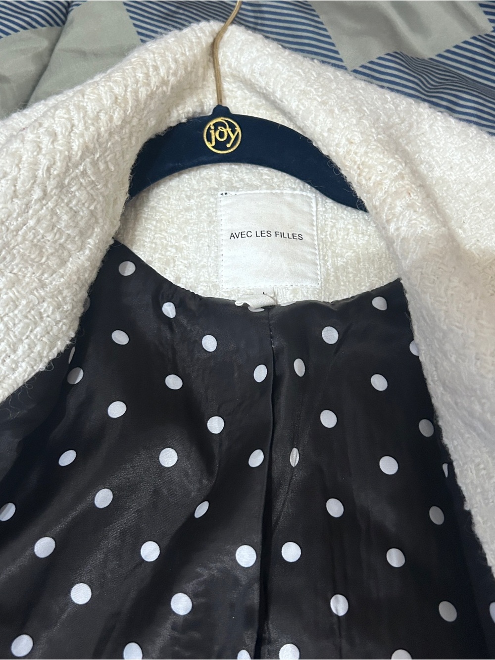 Avec Les Filles from Anthropologie Women's Cream Bouclé Jacket with Black Trim L - Picture 7 of 7